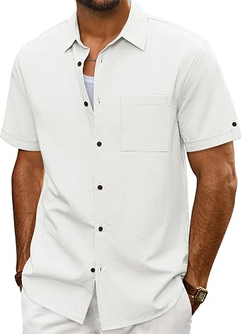 PJ Jones Mens Short Sleeve Cotton Shirts Lightweight Button Down Shirt Casual Summer Shirts for Men