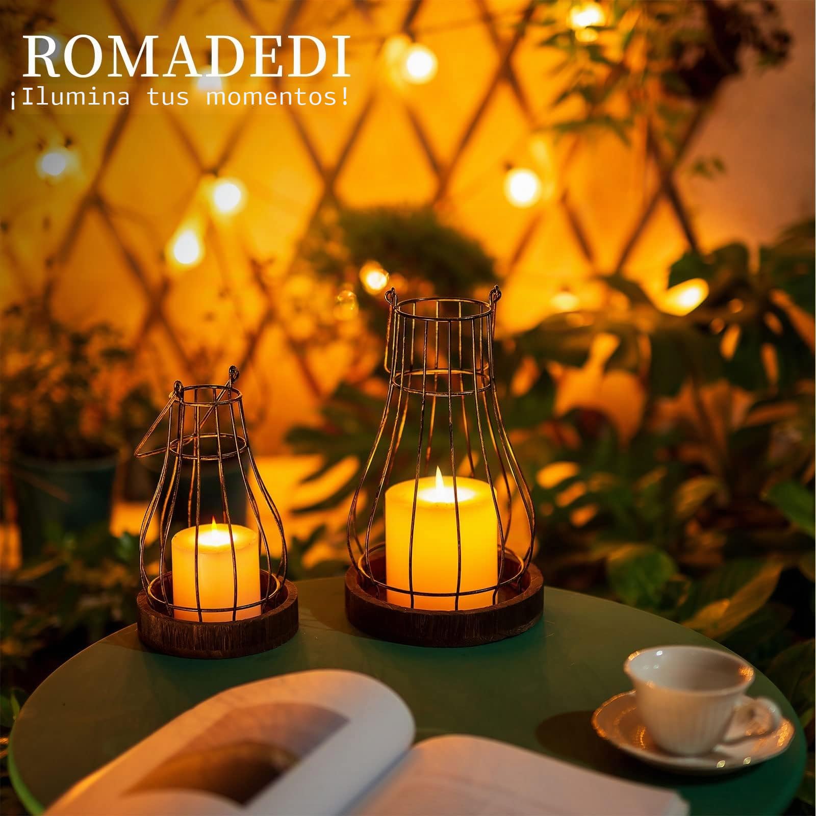 Romadedi Farol para decoración del hogar, portavelas rústico, faroles decorativos para velas, sala de estar, cocina, comedor, mesa de centro, chimenea, repisa al aire libre