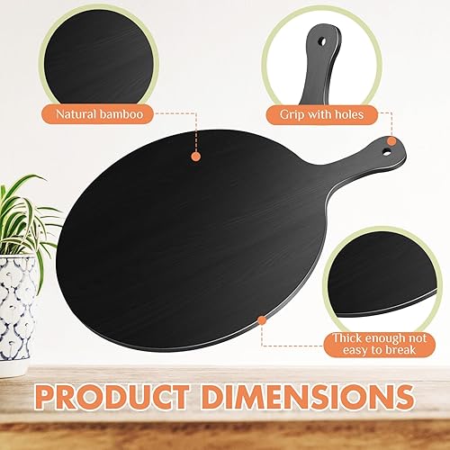 Miniatura 3 de Tabla de cortar redonda negra con asa, queso de bambú y tabla de cortar, bandeja de platos negros, tablas de charcutería para cocina, pizza, pan,