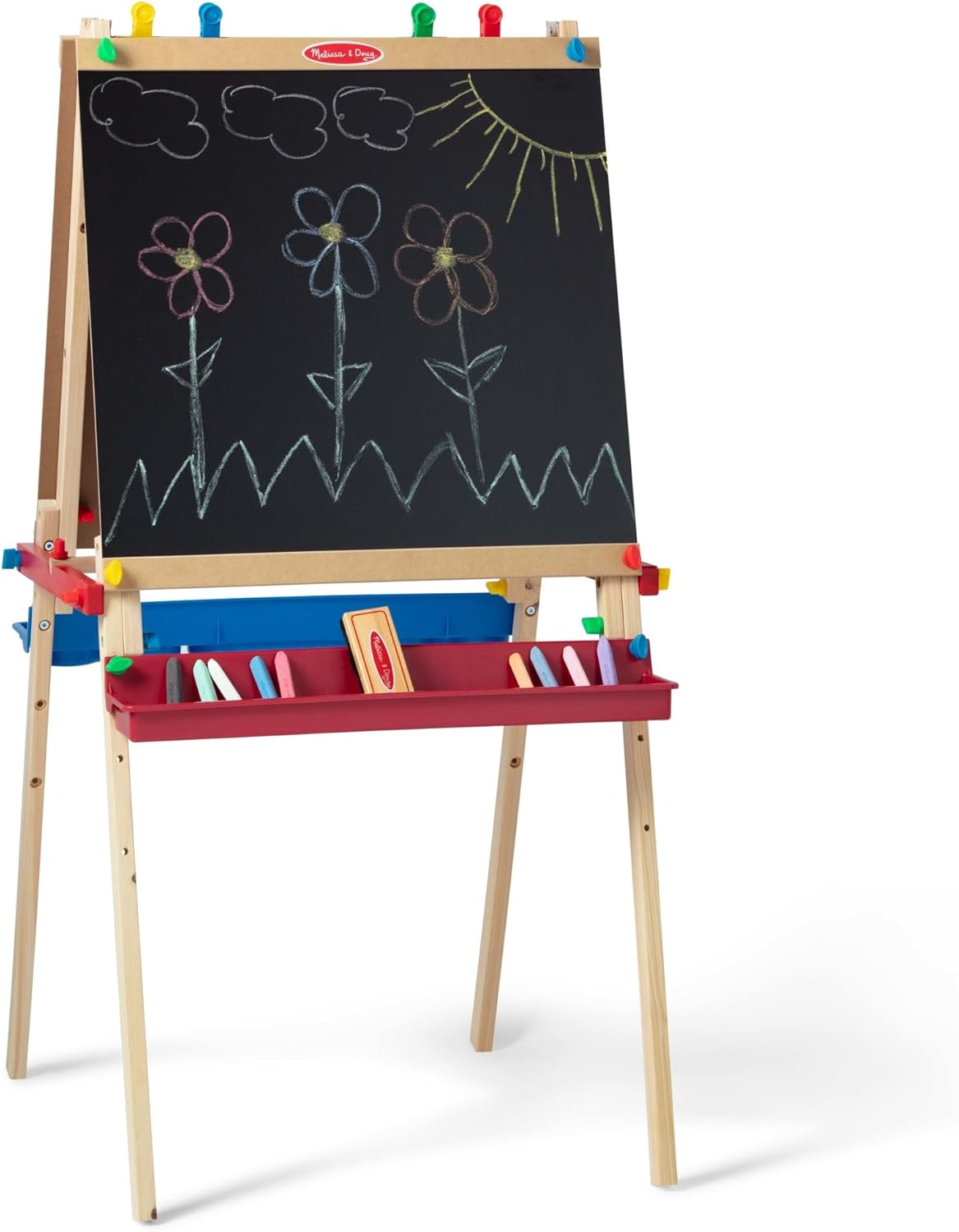 Melissa & Doug Deluxe Standing Art Easel - Dry-Erase Board, Chalkboard, Paper Roller