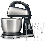 Hamilton Beach Classic Stand and Hand Mixer for Baking, 4 Quart Stainless Steel Bowl, 6 Speeds, 250W, 5 Attachments, QuickBurst™, Black and Stainless (64651)