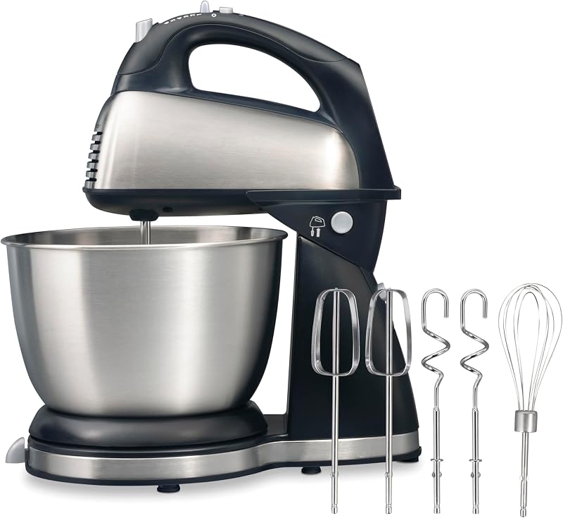Batidora de mano y soporte Hamilton Beach Classic, 4 cuartos de galón, 6 velocidades con QuickBurst, reposapiés, potencia máxima de 290 vatios, negro y acero inoxidable | Versatilidad 2 en 1 | QuickBurst para mayor potencia | Potencia máxima de 290 vatios | Reposapiés integrado | Negro y acero inoxidable.