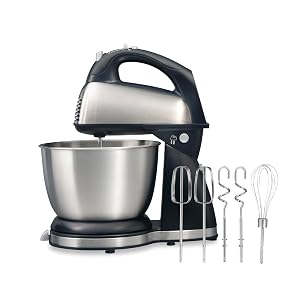 Hamilton Beach Classic Stand and Hand Mixer 4 Quarts 6 Speeds with QuickBurst Bowl Rest 290 Watts Peak