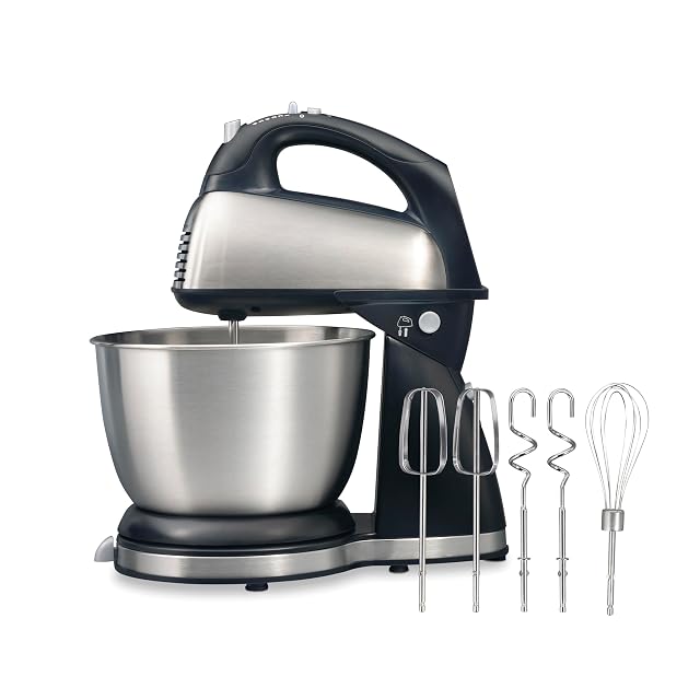 Hamilton Beach Classic Stand and Hand Mixer 4 Quarts 6 Speeds with QuickBurst Bowl Rest 290 Watts Peak