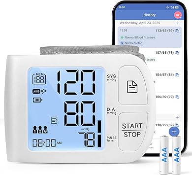 Blood Pressure Monitor Bluetooth Compatible for iOS & Android BP Machine 199x2 Readings Wrist Cuff 5.31-8.46 inch Voice Broadcast Batteries Included with Carrying Case, White