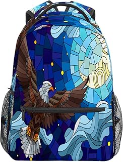 Mochila escolar para meninos e meninas com vitral águia lua nuvens estudante bolsa de ombro livro para meninos menina leve durável médio ensino médio ensino médio bolsa de viagem caminhada acampamento mochila, Multicolorido, One Size, Clássico