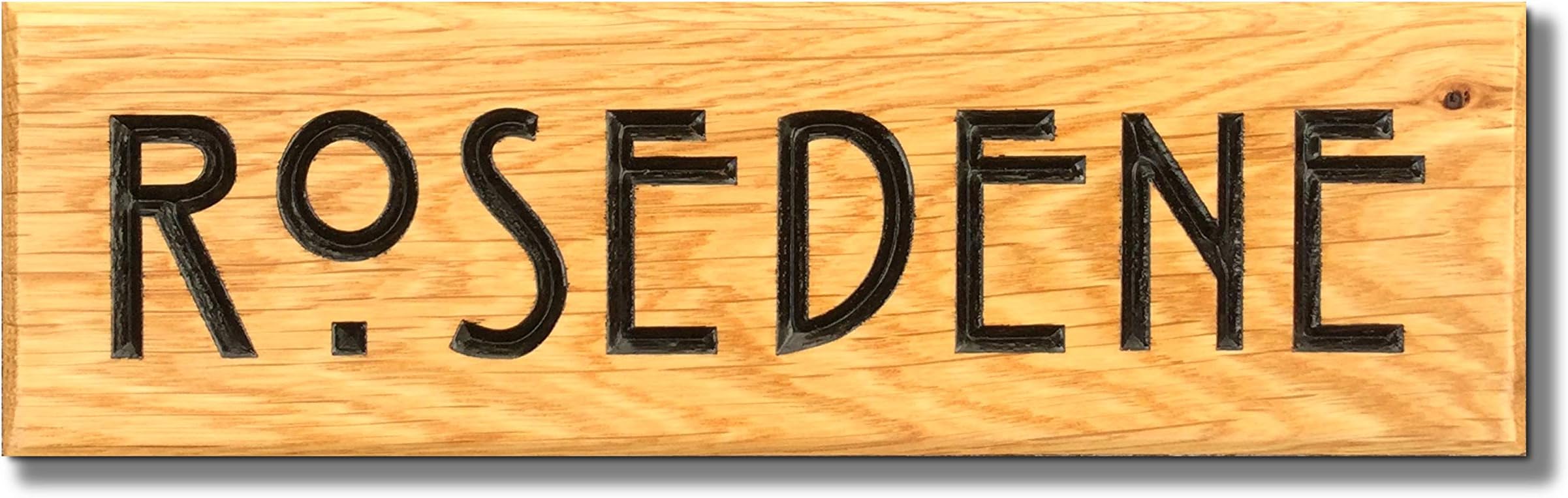 Personalised customisable bespoke text optional images small thin 26.5x8cm hand finished modern solid oak engraved wooden house name garden gate shed number street door plaque