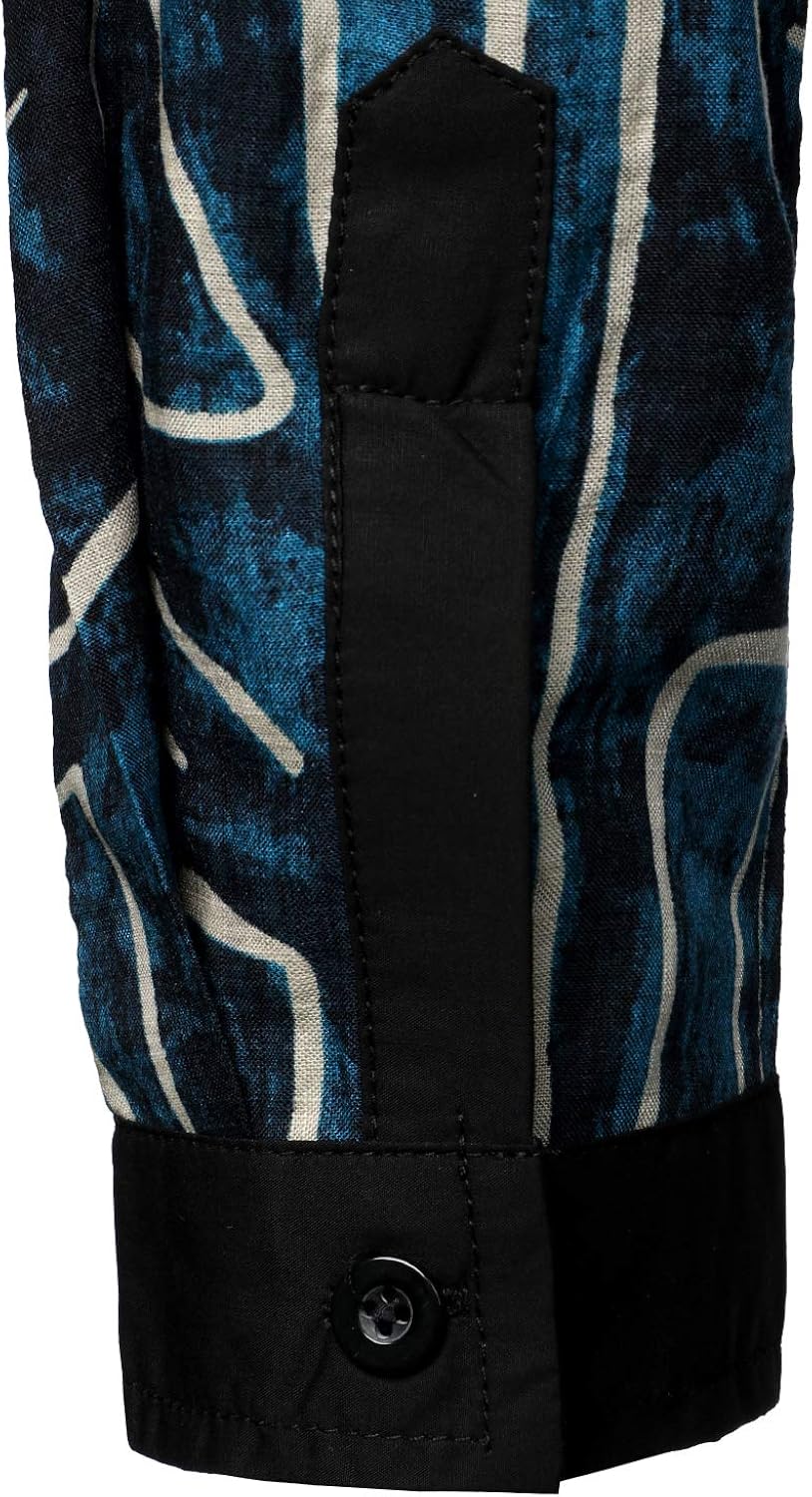 LucMatton Men's African Traditional Pattern Printed Hidden Button Long Sleeve Dashiki Shirt with Pocket