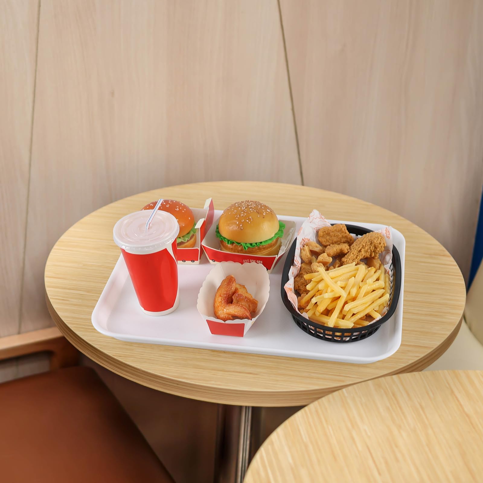 Confezione da 6 vassoi rettangolari in plastica per caffetteria, 43 x 33,5 cm, vassoio da portata per fast food, bianco