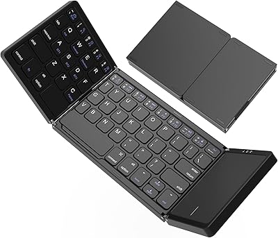 HAMOPY Foldable Keyboard, Tri-Folding Wireless Portable Bluetooth Keyboard with Sensitive Touchpad Mouse (Sync Up to 3 Devices), Pocket-Sized Rechargeable Travel Keyboard for Windows Mac Android iOS