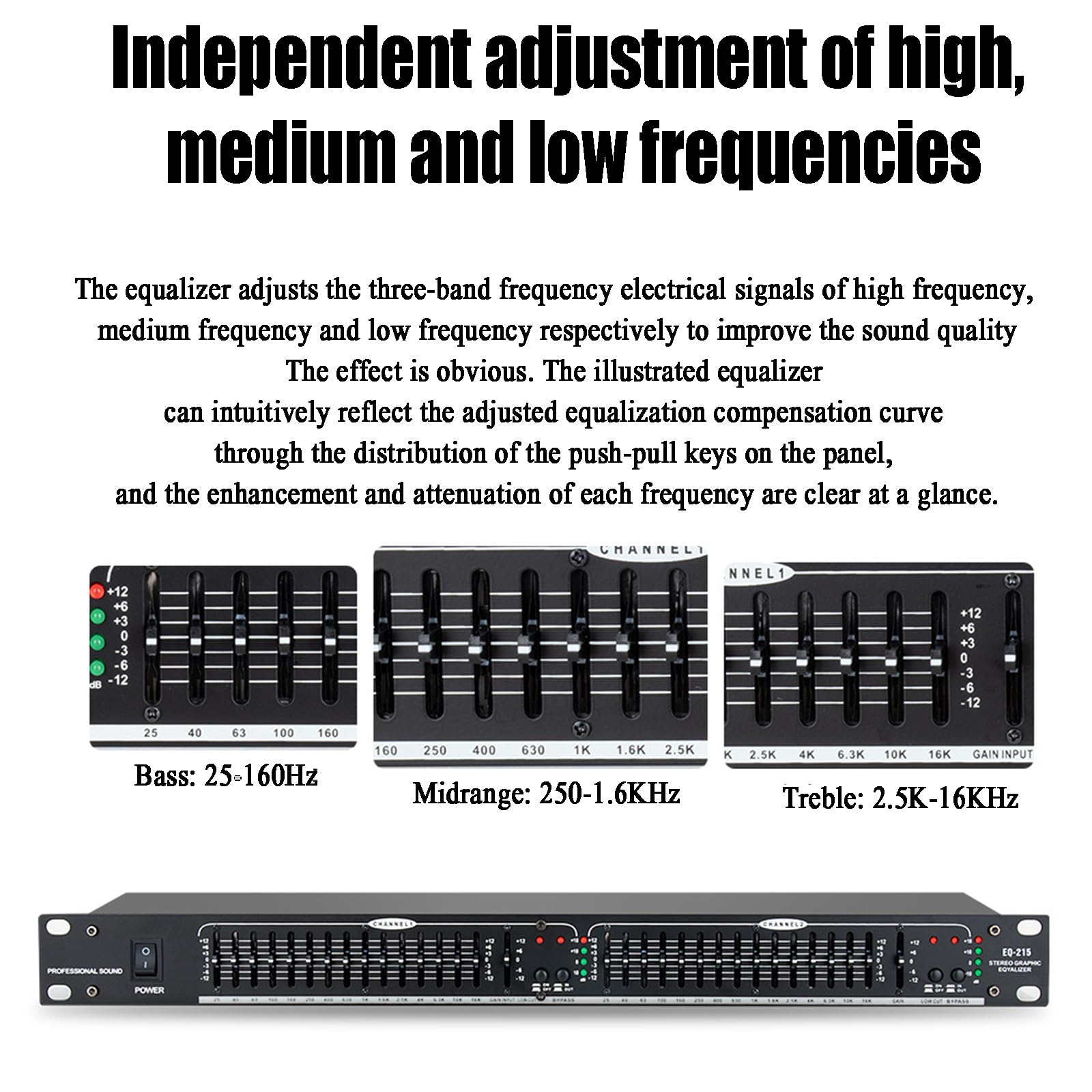Equalizzatore Audio Professionale, Dual 31-Band con Limitatore di Pressione, Processore di Effetti Digitali Desktop Grafici, Equalizzatore di Sintonizzazione, Regolazione Indipendente