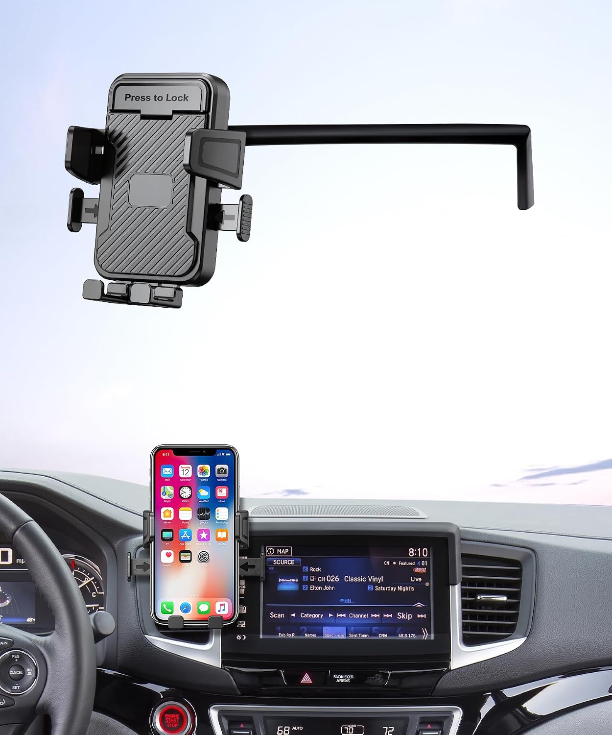 Car Phone Holder for 2016-2020 Honda Pilot/2019-2020 Passport/ 2017-2020 Ridgeline, 5/8 inch Screen Fixed Clip Mount, 360° Rotatable Auto Navigation Bracket, Vehicle-Specific Cell Phone Cradle