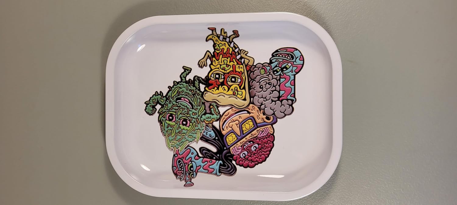 Rolling Tray “Pizza, Bud and Brain Retro” (Small) 7" x 5.5” Tobacco Smoke Accessories