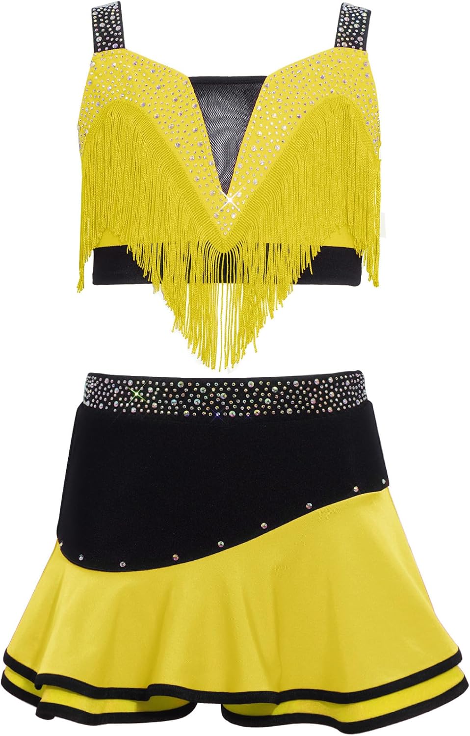 Girls Latin Dance Outfit Sets Cha-cha Stage Performance Dancewear Mini Skirt Crop Top with Skirt