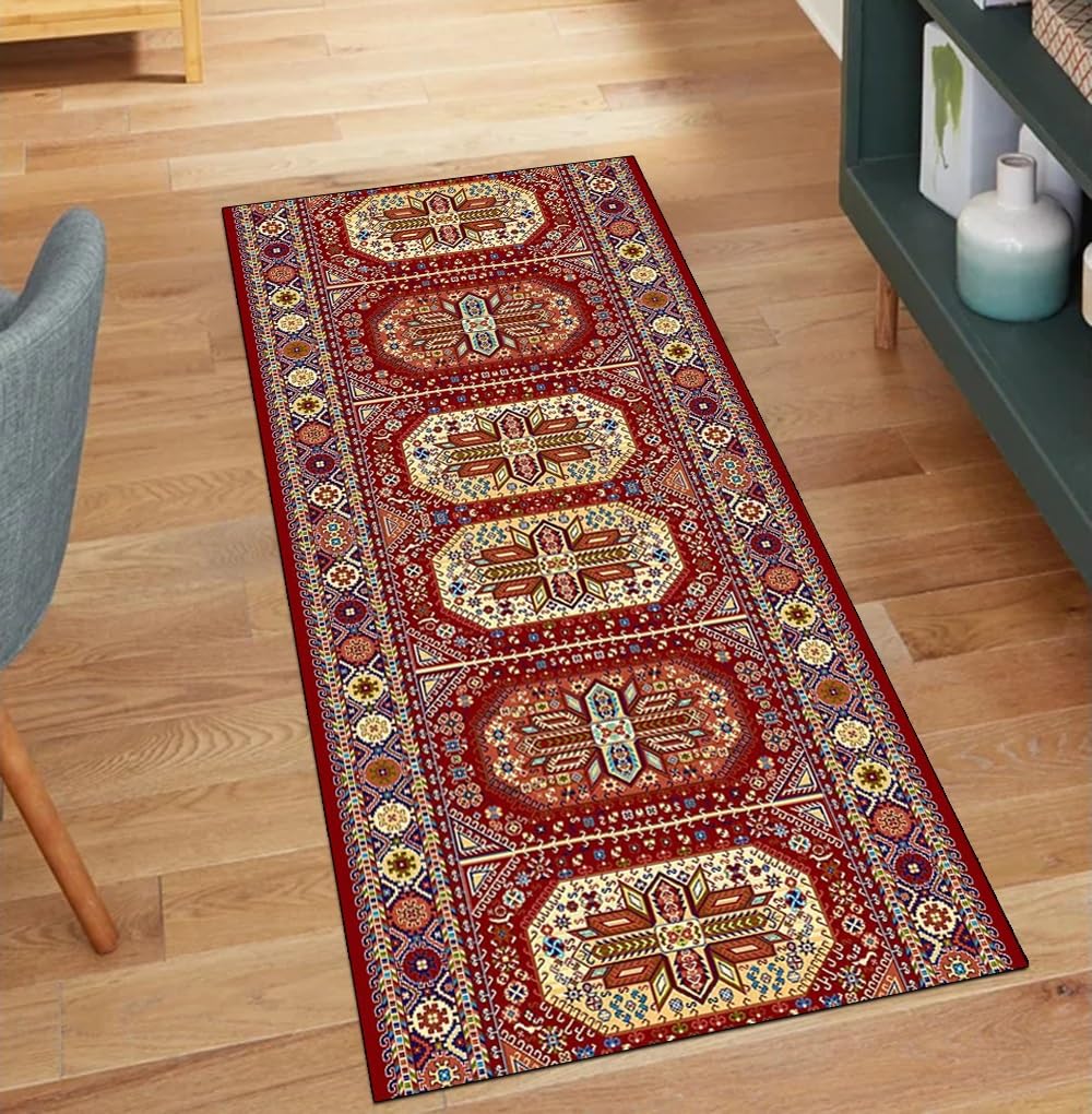 Alfombra de pasillo vintage larga y lavable de poliéster para salón
