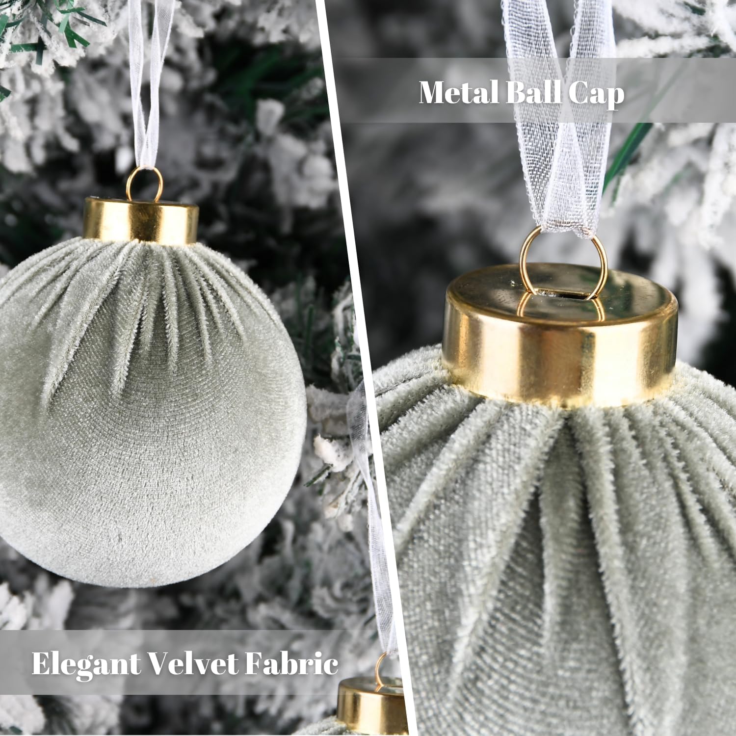 Velvet Ornaments for Christmas Tree Decorations - Sage Green Xmas Ball Ornament for Indoor Holiday Decor - Shatterproof Christmas Bulbs Ornaments 80mm 3.15inch - Pack of 9