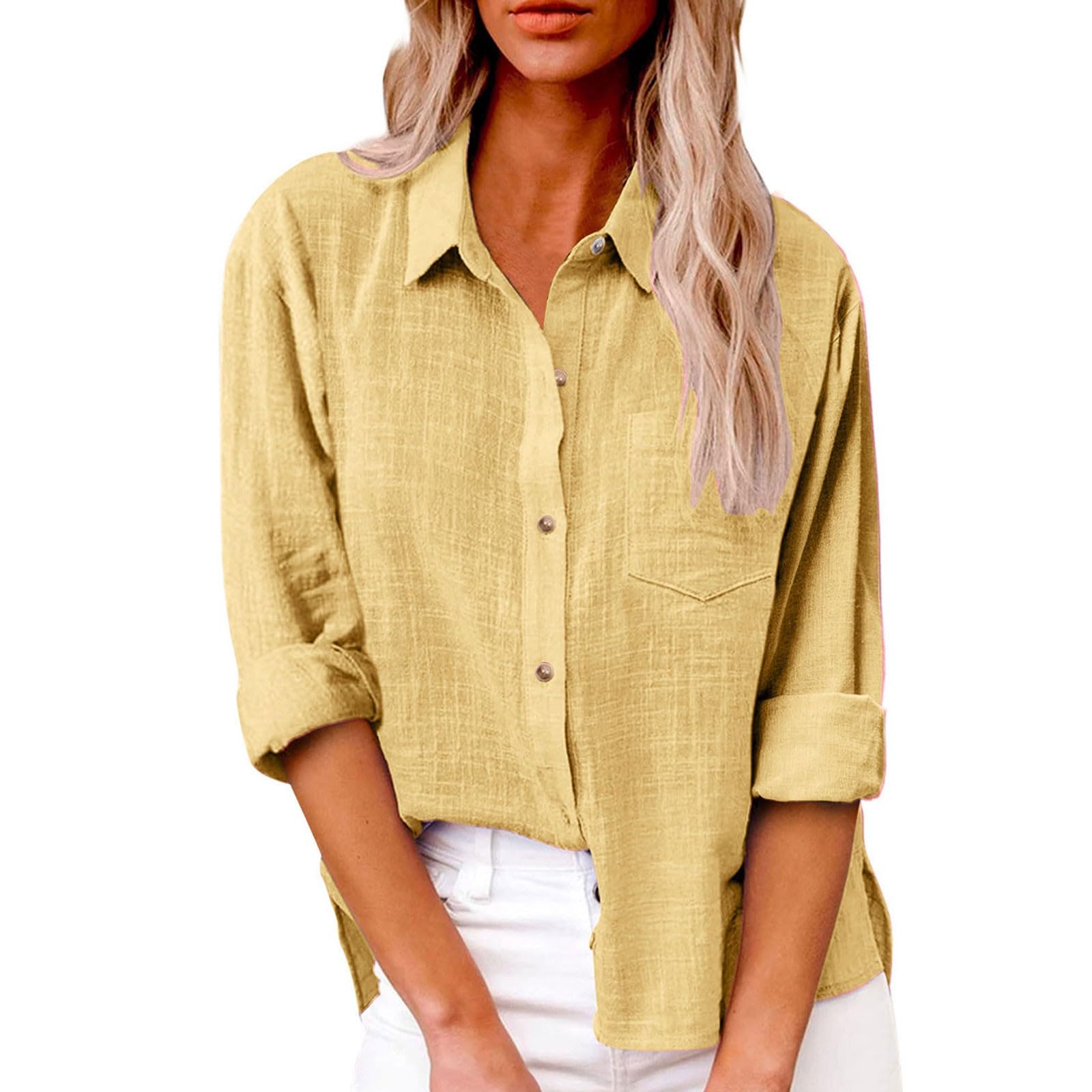 Camicette da donna a maniche lunghe 2026 in garza con spacco laterale alla moda con risvolto estivo abbottonato camicette in cotone casual da spiaggia abiti in mussola oversize colletto Vcation solido