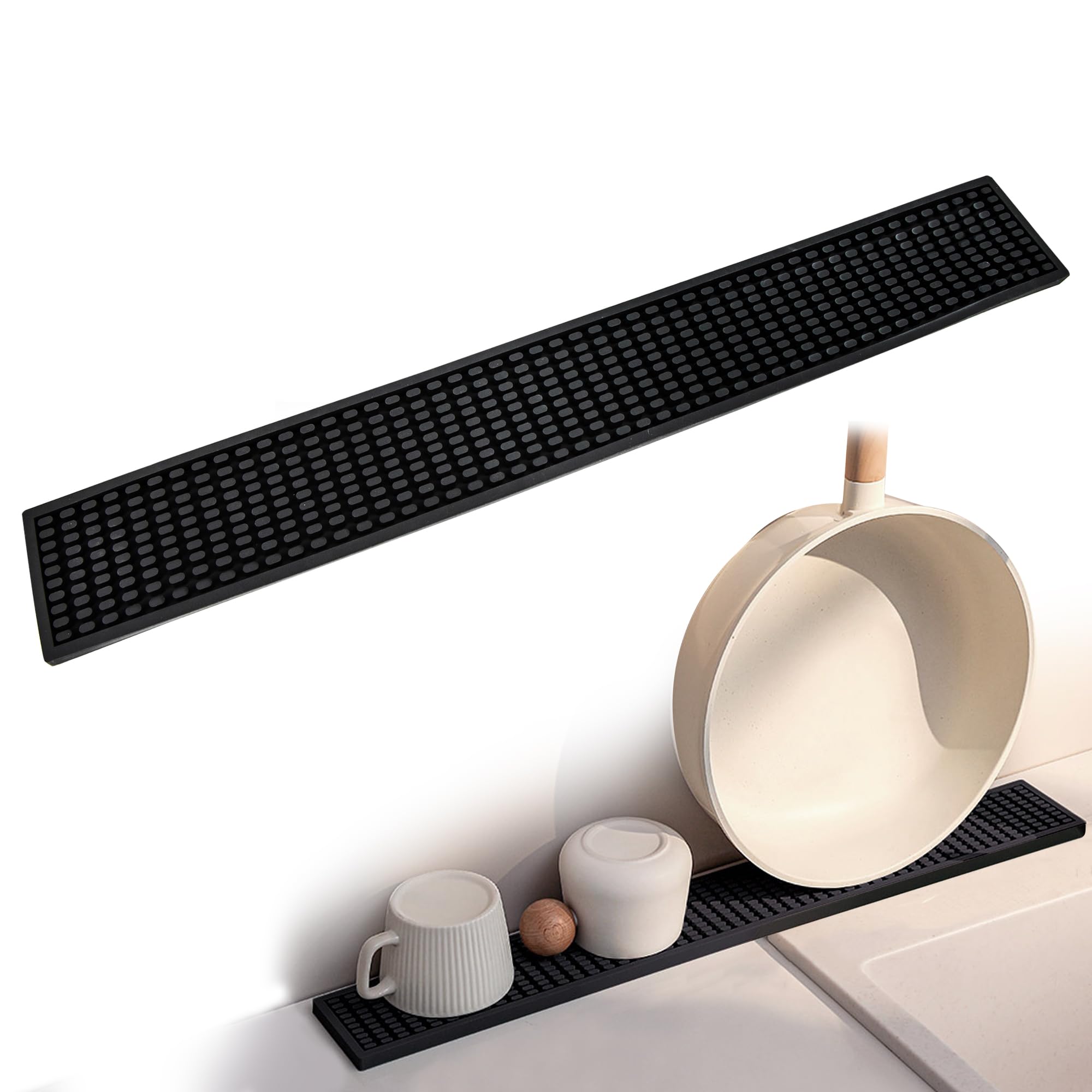 Tappetino Scolapiatti Silicone 40,5x14,5 cm, Tappeto Lavello Cucina Silicone Antiscivolo Resistente Al Calore, Facile da Pulire Tappetini Isolanti per Stoviglie, Posate, Tazze, Bottiglie, ecc (Nero