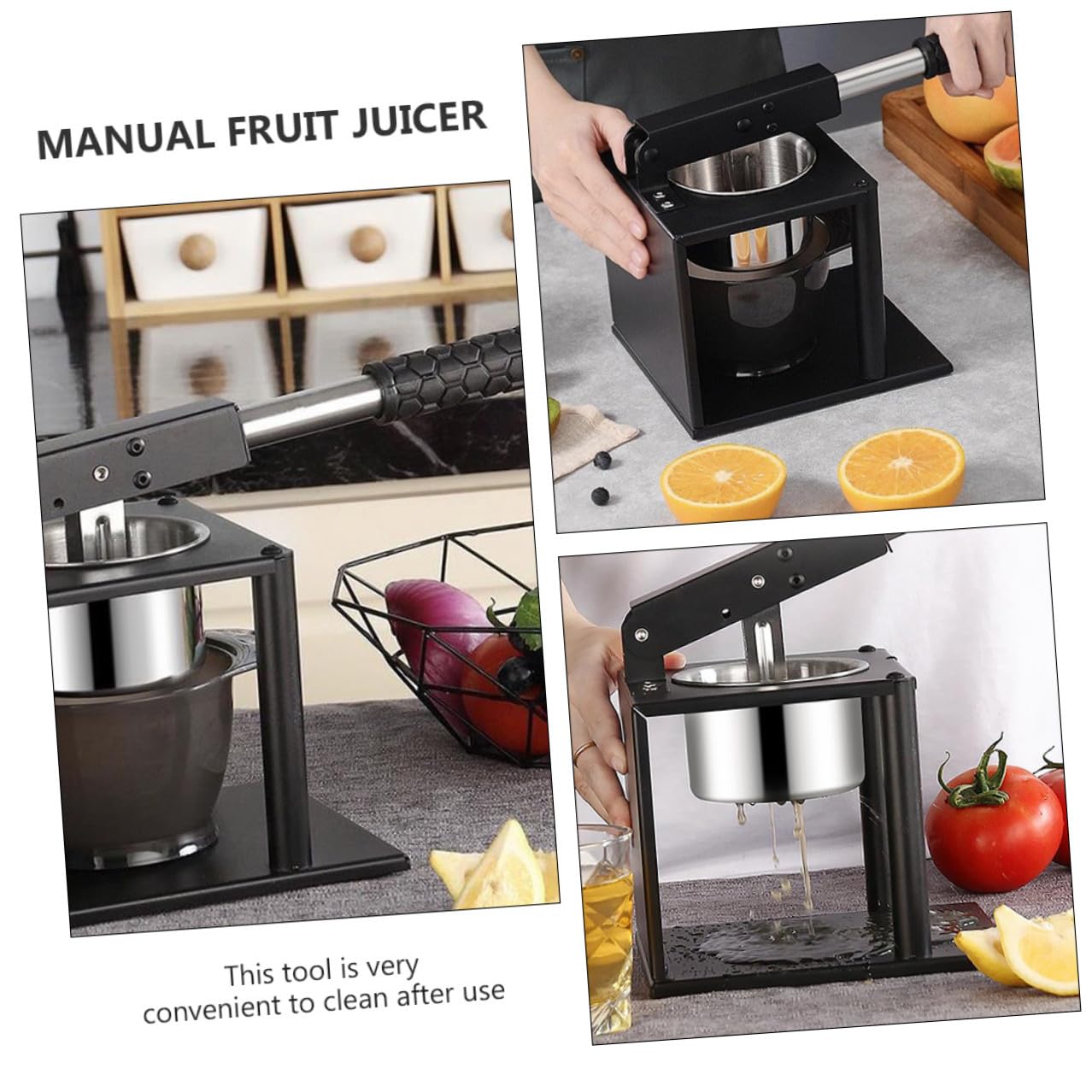 Veemoon Exprimidor Manual de Jugo de Naranja y Frutas, Prensa Compacta de Acero Inoxidable, Resistente y Multifuncional, para Uso Doméstico y Extracción de Zumos Frescos