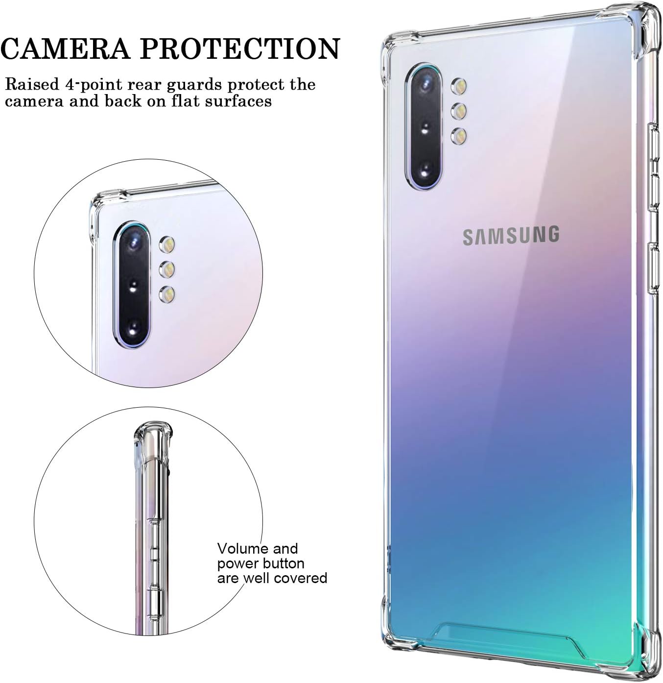 Cutebe Case for Galaxy Note 10 Plus,Shockproof Series Hard PC+ TPU Bumper Protective Cover for Samsung Galaxy Note 10 Plus/5G 2019 Release Crystal