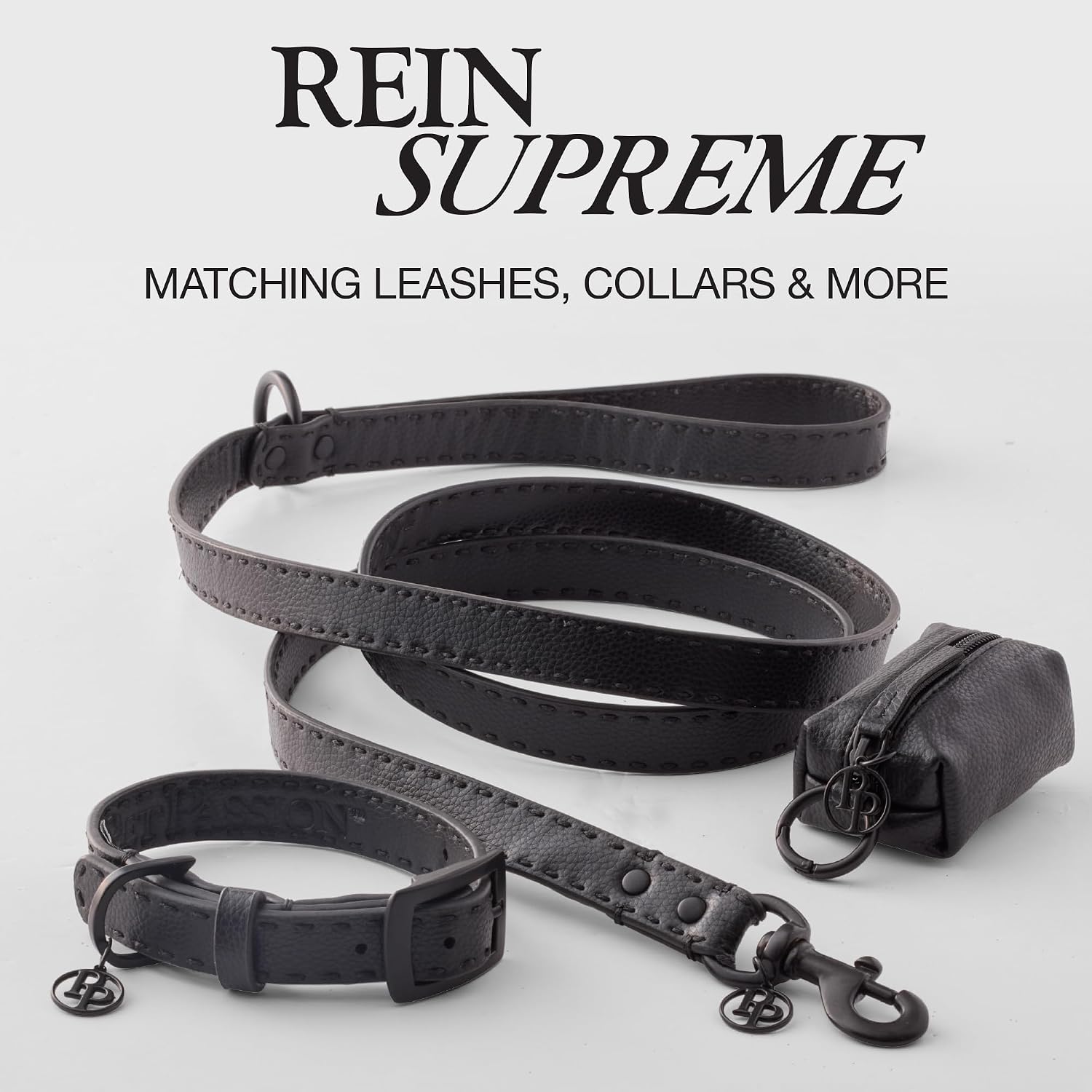 Pet Passion Links - The Saddle Stitch Vegan Leather Chain Dog Leash, 6 Ft., Durable Heavy Duty Pet Leash, for Small, Medium and Large Dogs​, Black Beauty, One Size