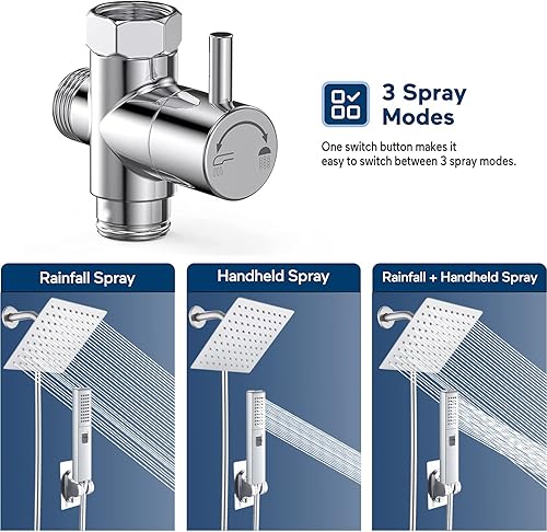 Miniatura 5 de Cabezal de ducha, cabezal de ducha de lluvia con mano, cabezal de ducha de acero inoxidable de alta presión de 6 pulgadas, combo de ducha de mano de