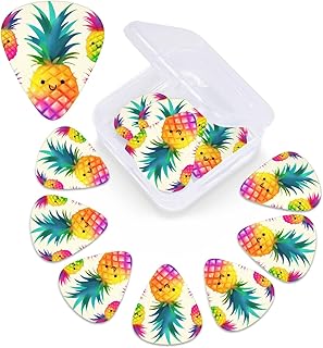 Rainbow Pineapple Cartoon Print Guitar Picks 12 Pack Guitar Plectrums with Storage Box Bass Picks For Acoustic Guitar Bass Electric Ukulele Includes 0.46mm, 0.71mm, 0.96mm
