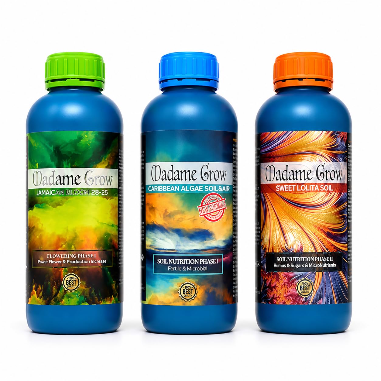 Madame Grow Kit Fertilizzanti Organici 3x1L - Concimi Biologici Superconcentrati, Ciclo Completo Crescita e Fioritura per Piante, Vegetal Bioplant