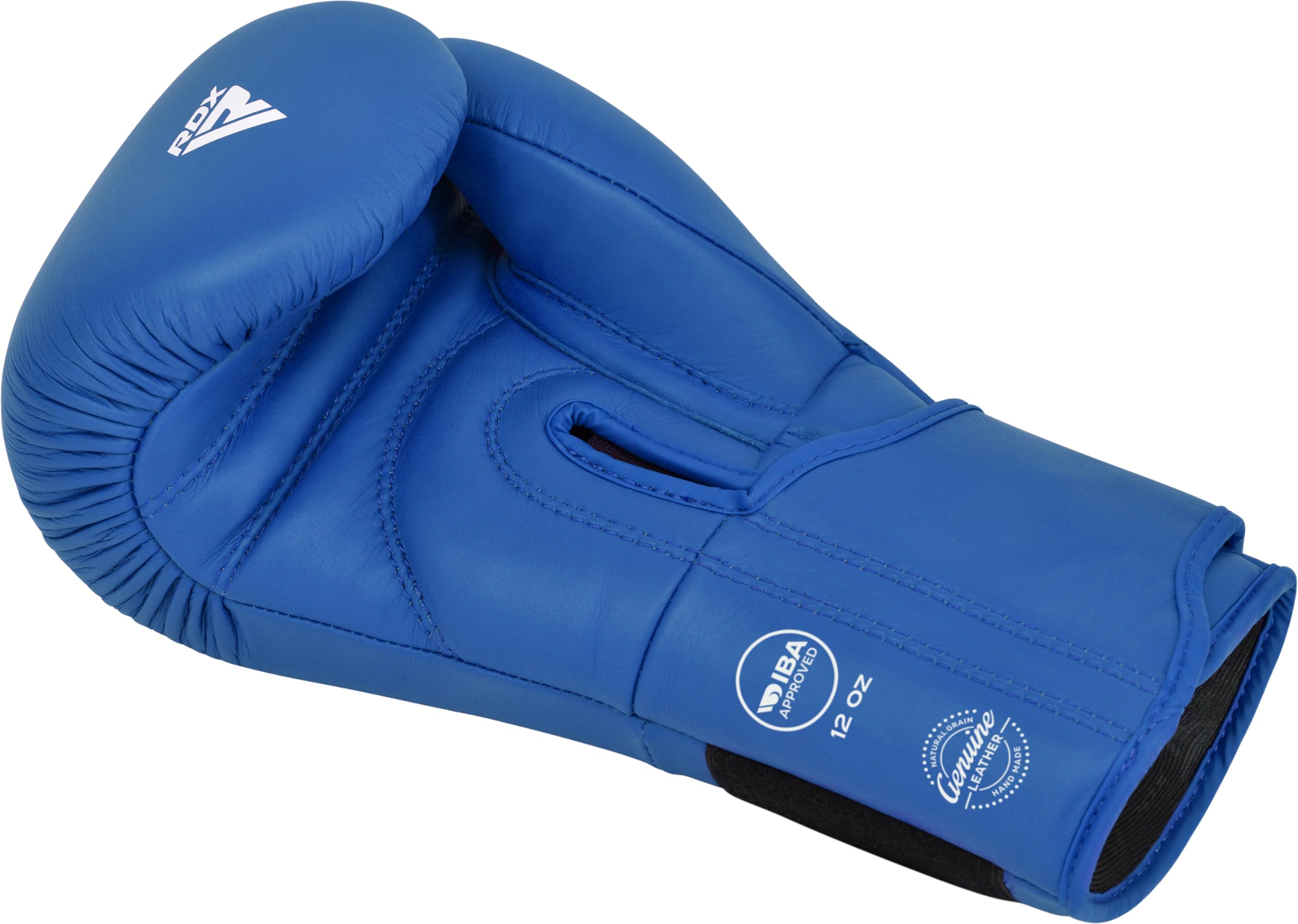 RDX IBA Boxhandschuhe für Amateur Wettkampf, Boxing Gloves aus Rindsleder mit Quadro Dome 5 Polsterung, Boxhandschuhe Damen & Herren für Boxen, Sparring und Training- 12OZ Blau