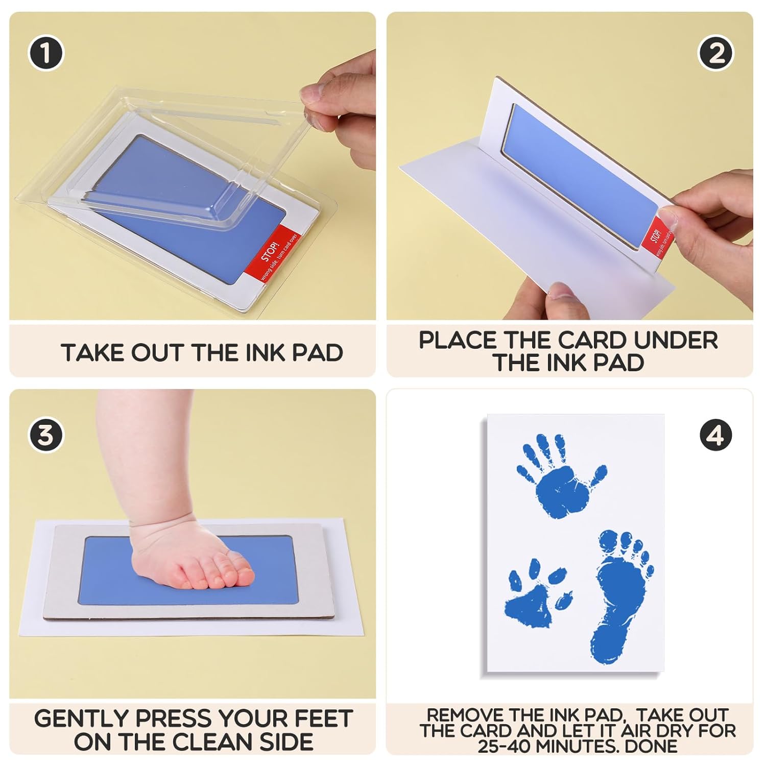 Jetec 30 Set Inkless Baby Footprint and Handprint Kit, Clean Touch Ink Pad for Baby Hand and Footprints, Dog Paw Print Kit with Ink Pads and Imprint Cards for Newborns Babies Pets Gifts (12 Colors) - Image 7