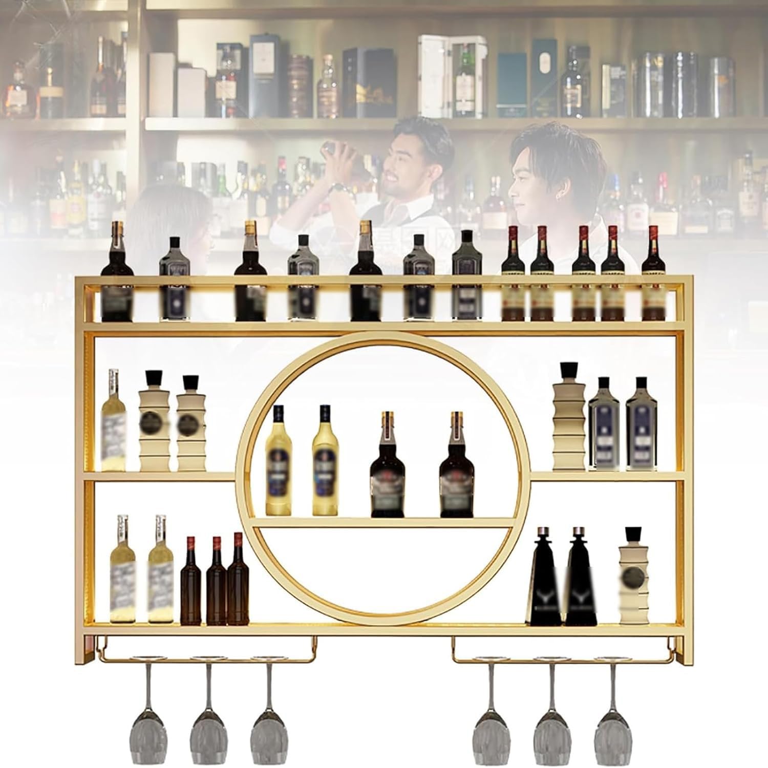 Présentoir à vin suspendu pour libérer l'espace au sol du salon