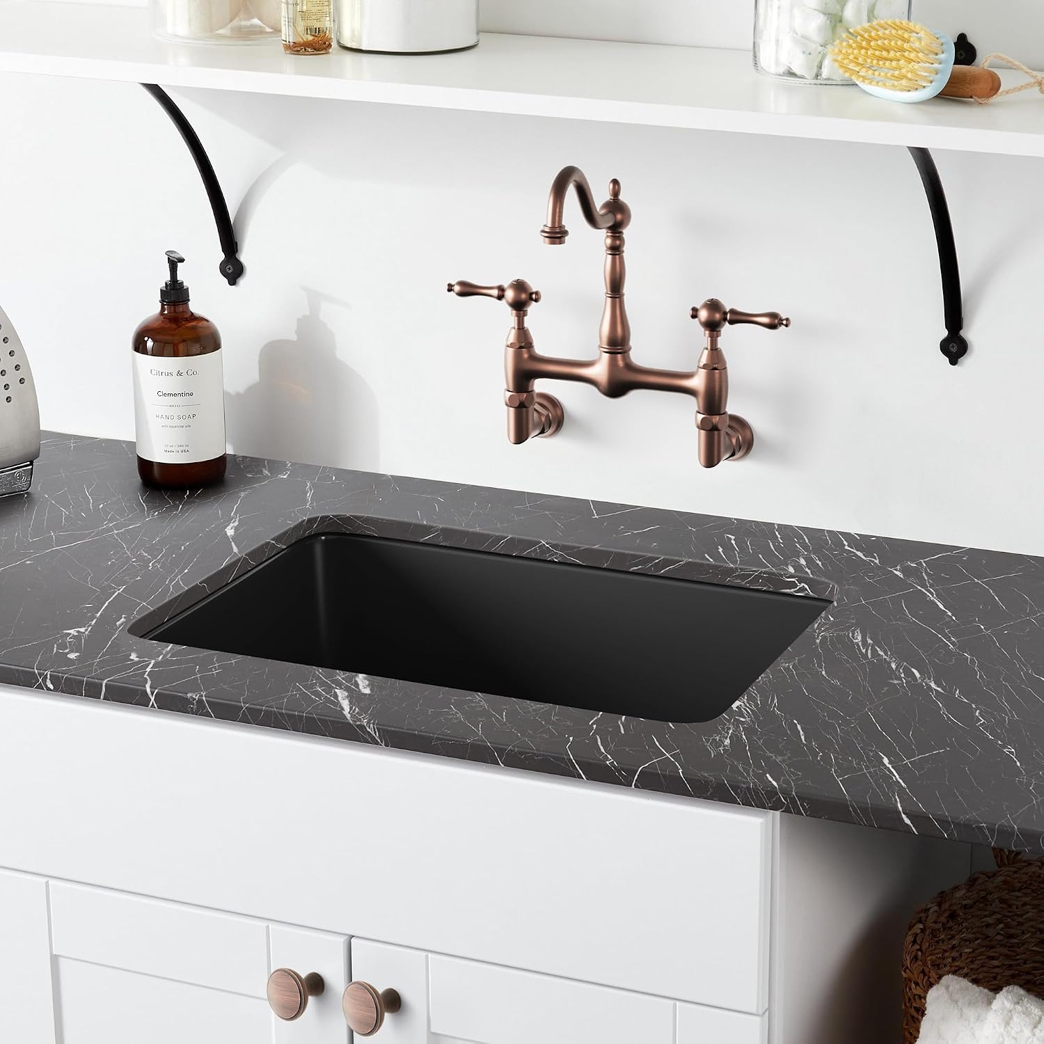 Signature Hardware 955204 Totten 25" Drop In/Undermount Single Basin Granite Composite Utility Sink - Black