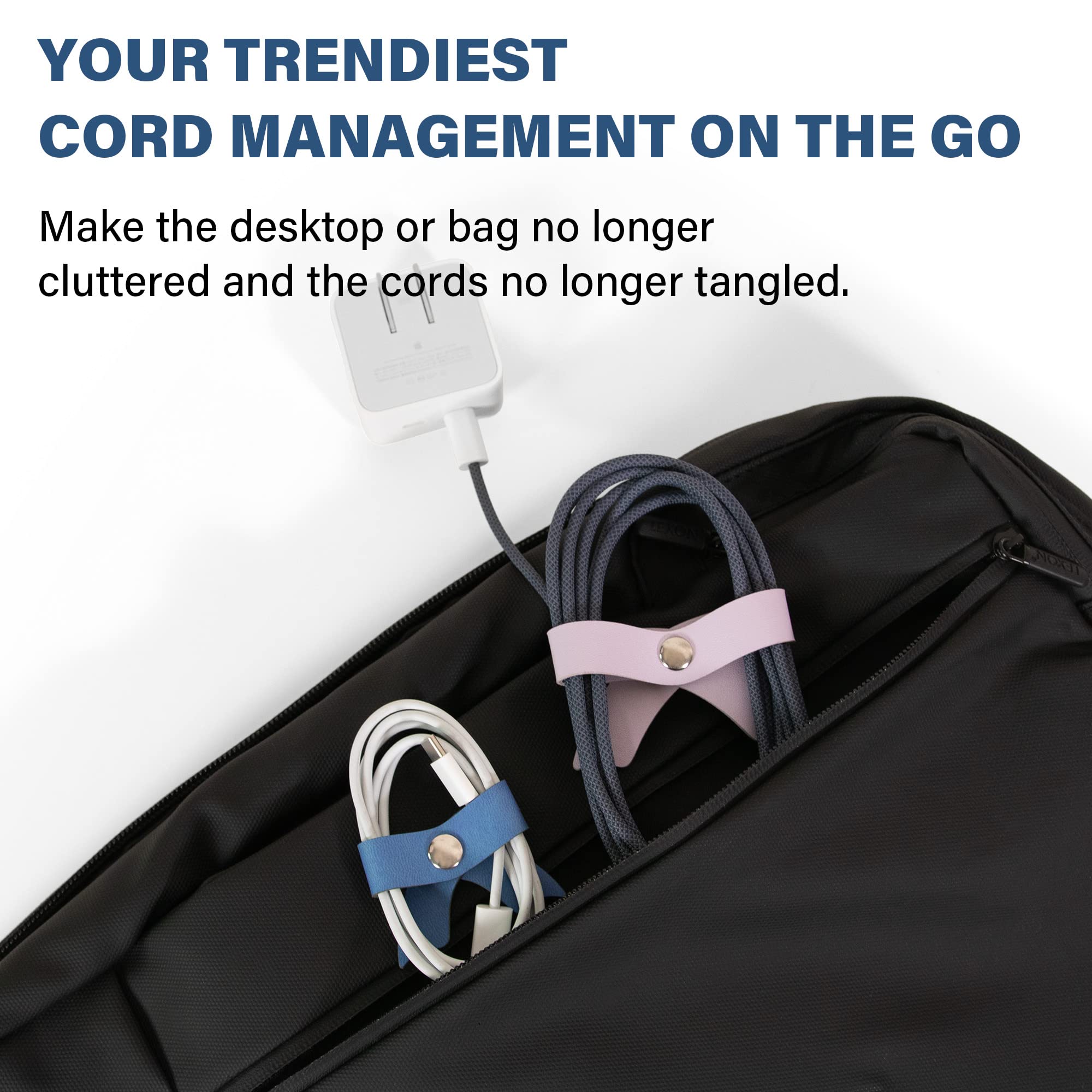 SenseAGE 5 Pack Cord Organizer, Bow Cord Keeper, Cable Organizer USB holder, Leather Cable Management, Cable Straps - Image 3