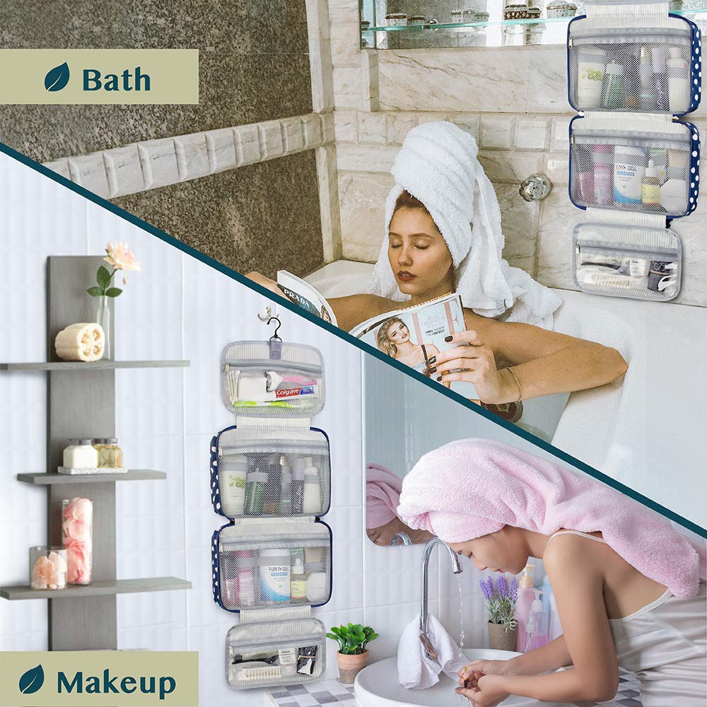 PAVILIA Borsa da toilette da appendere borsa da viaggio donna e uomo, organizer pieghevole per cosmetici, borsa per il trucco resistente all'acqua, accessori da toeletta, grande kit essenziale da