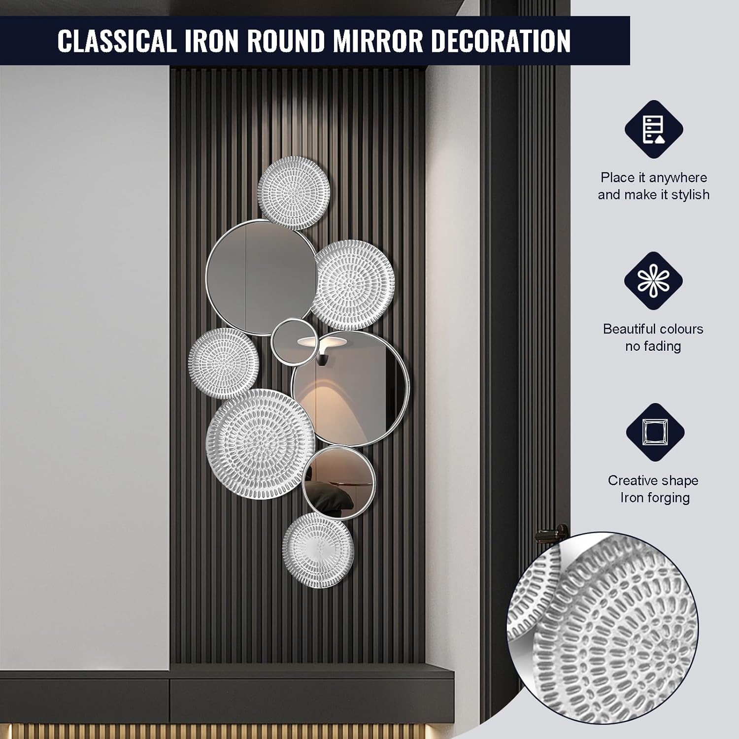 Silver Wall Mirrors Decorative,Large Modern Wall Art Mirror for Living Room Decor 45 * 23 Inch,Metal Entryway Wall Mirrors for Entryway Bedroom Home Decor (Silver) - Image 2