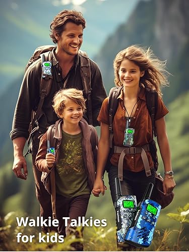 Miniatura 7 de Walkie Talkies para niños recargables, juguetes para niños y niñas, paquete de 2 radios de 2 vías de largo alcance, regalos de cumpleaños, medias de