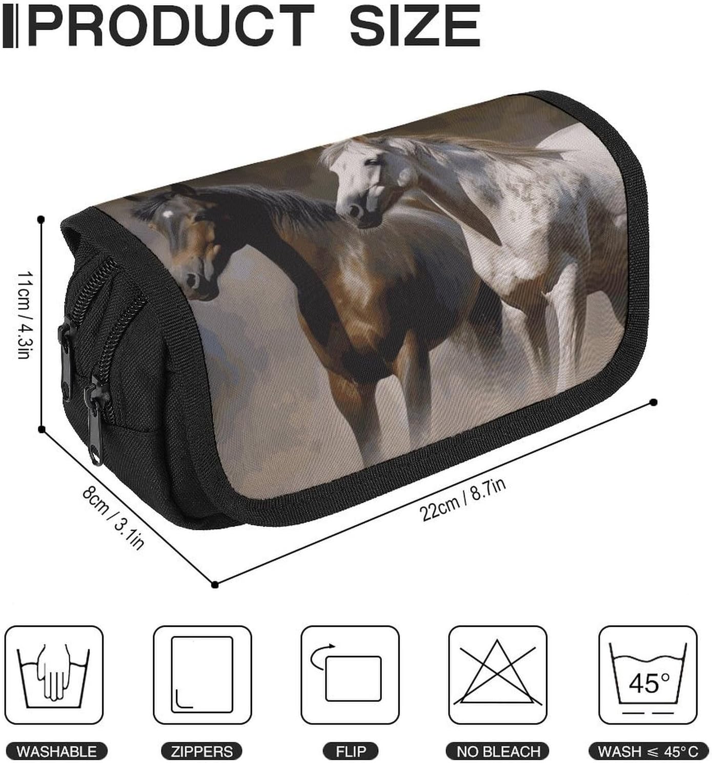 Horses Animals Pencil Case Big Capacity Pencil Pouch image 2