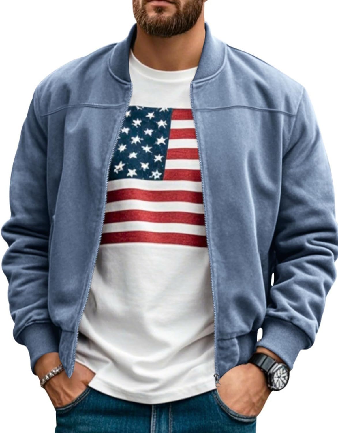 Men's Cardigan Jacket - Solid Color Zipper Front Loose Warm Wear for Autumn Winter Vacation Daily Life - Image 2