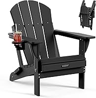 MUCHENGHY Folding Adirondack Chair - Weatherproof HDPE Outdoor Patio Chair for Deck, Backyard, Fire Pit - Black, 380lbs Capacity