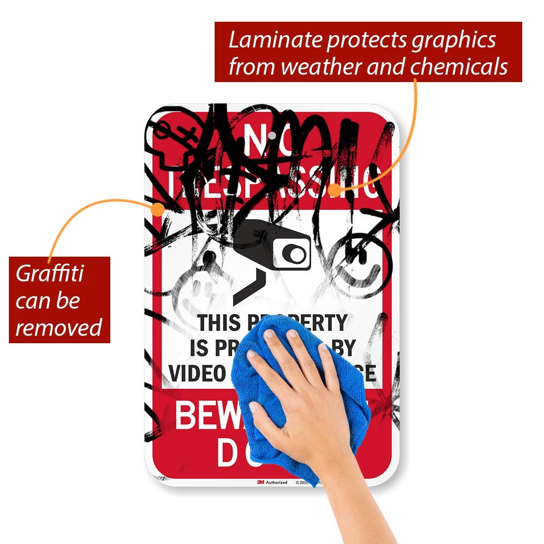 SmartSign - T1-1095-HI_12x18 No Trespassing - Property Protected By Video Surveillance, Beware Of Dogs Sign By | 12" x 18" 3M High Intensity Grade Reflective Aluminum Black/Red on White