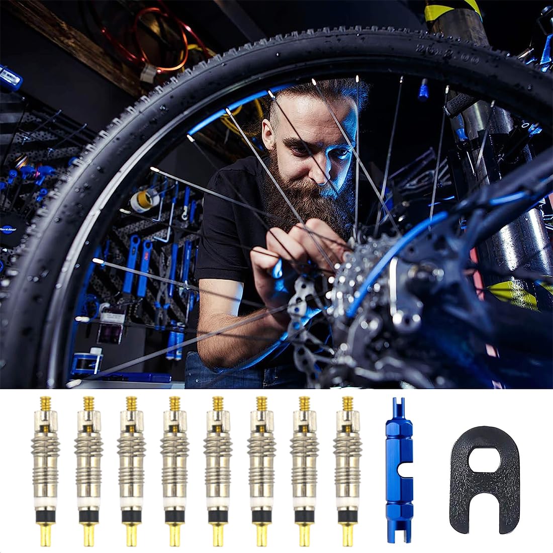 10 Pezzi Nucleo Valvola, Kit Valvola Bici, Nucleo Valvola Bici, Kit sostituzione Valvola Presta, Strumento Rimozione Nucleo Valvola, per Pneumatici da Bicicletta