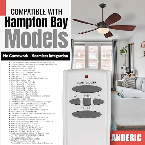 Miniatura 3 de Anderic UC7078T para ventiladores de techo Hampton Bay - Control remoto con montaje en pared solo (receptor no incluido) - CHQ7078T CHQ8BT7078T