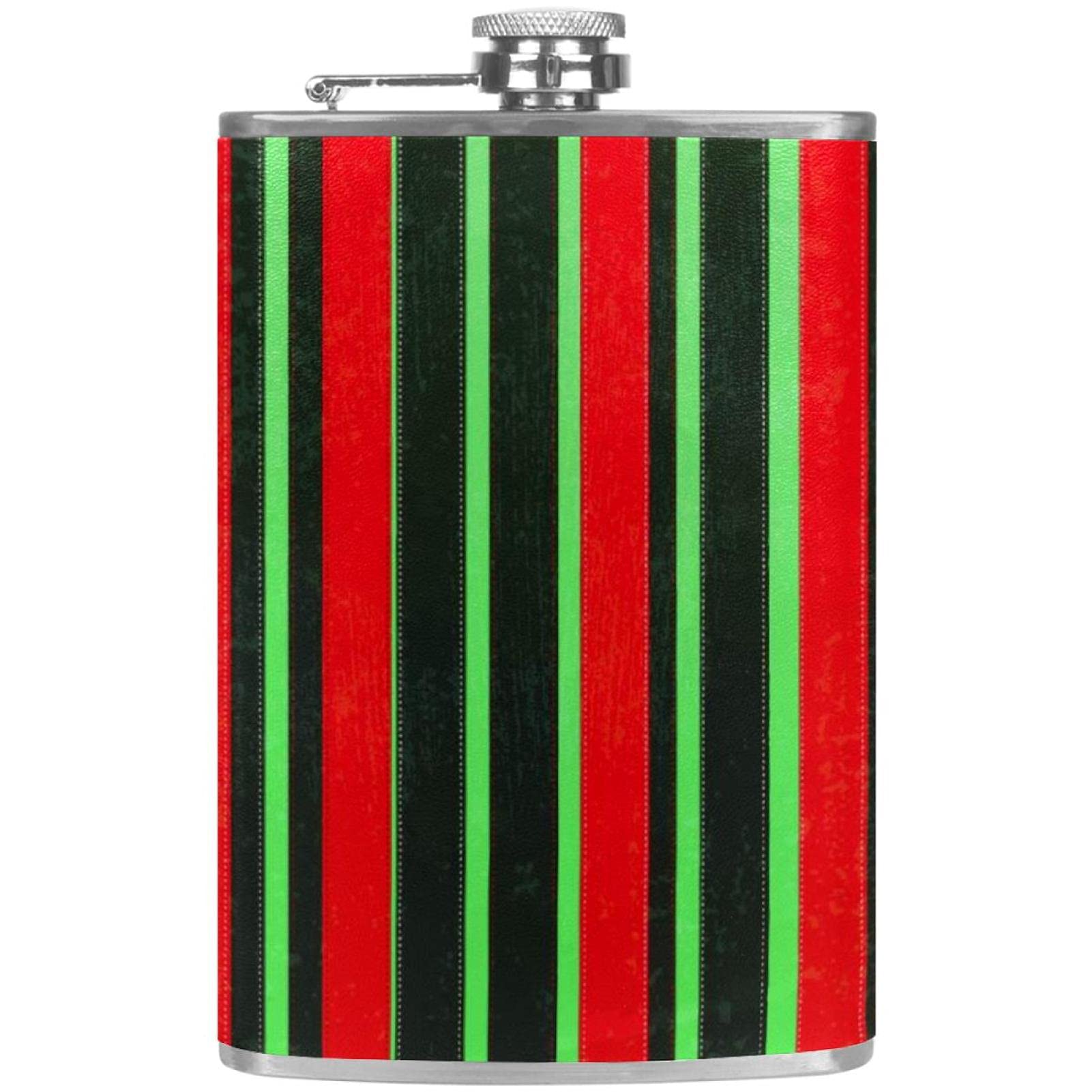 Flasque à liqueur en acier inoxydable avec entonnoir style grunge rayé rouge vert noir