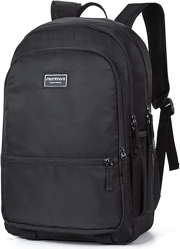mommore Mochila escolar con 3 compartimentos grandes, resistente al agua, ligera, mochila de viaje casual, Negro -, Mochila para niños