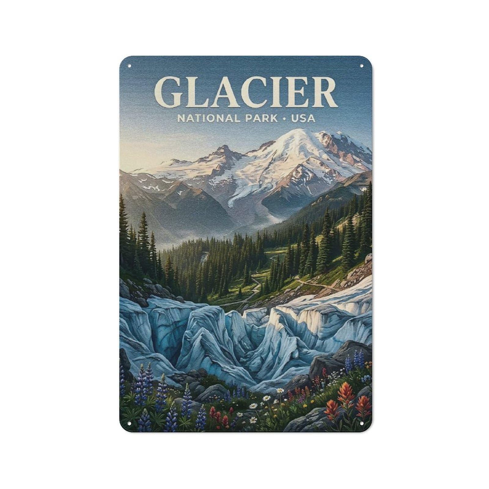 Junmoney Style Modern Retro Decorative Metal Plaque 30X20cm Featuring Glacier National Park Travel, Loft Wall Plaque For Flat, Bar, Studio Or Gallery Wall