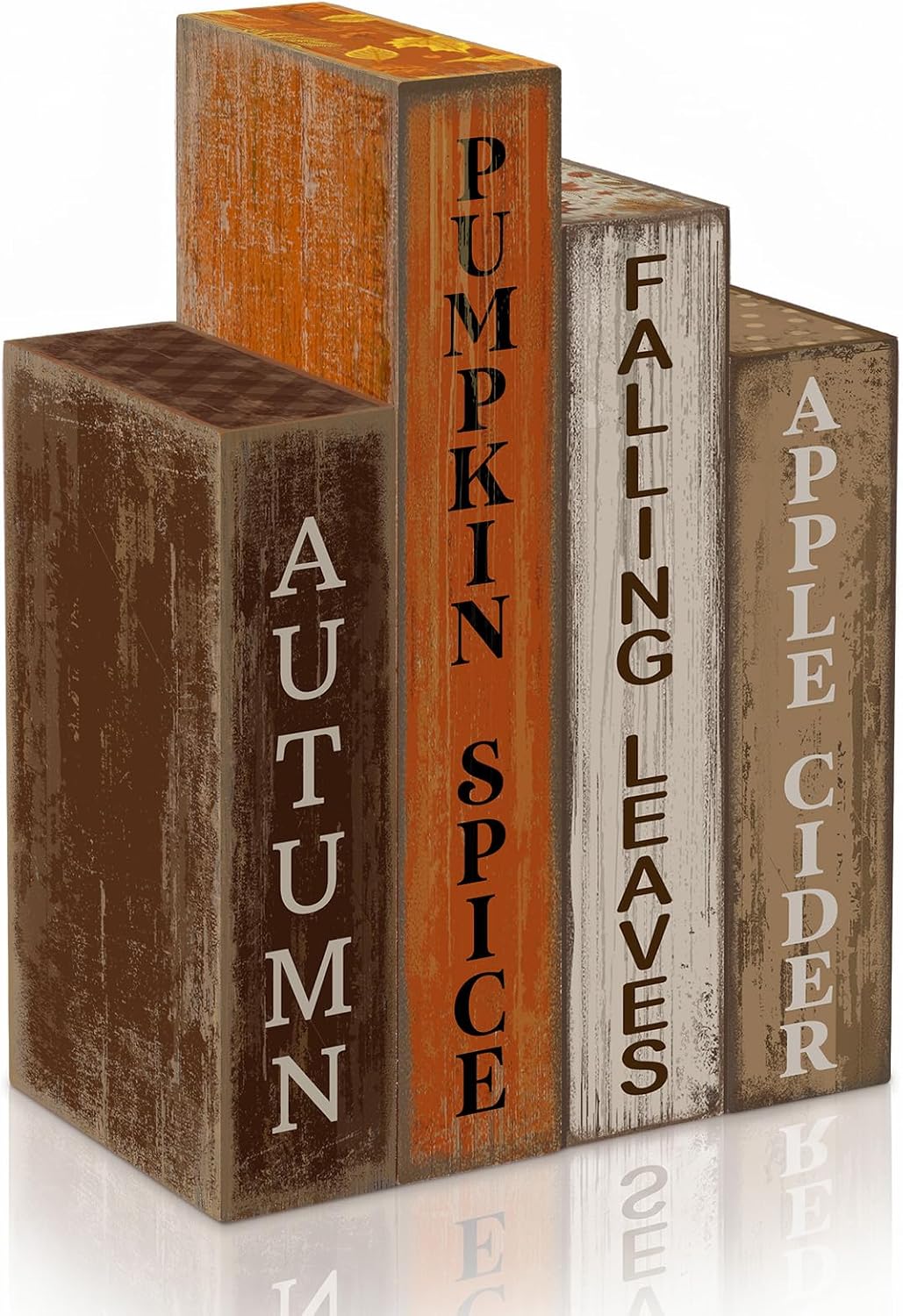Lineshading 4 Pcs Fall Table Decoration Wooden Book Sign,Pumpkin | Autumn Leaf Tiered Tray Decor, Thanksgiving Decorative Fall Faux Book wooden Block Signs, for Autumn Harvest Party Home Shelf