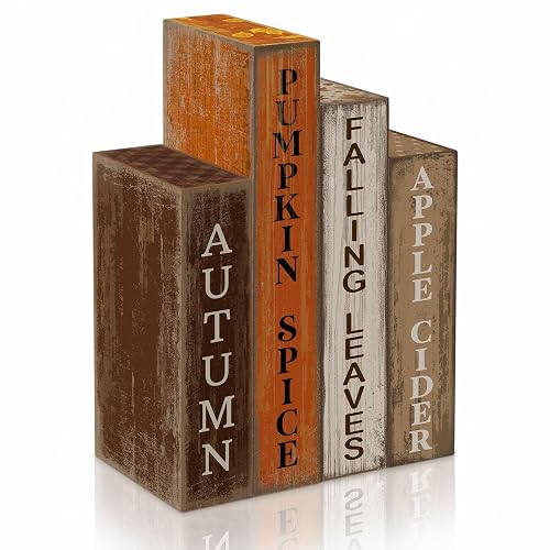 Lineshading 4 Pcs Fall Table Decoration Wooden Book Sign,Pumpkin |
