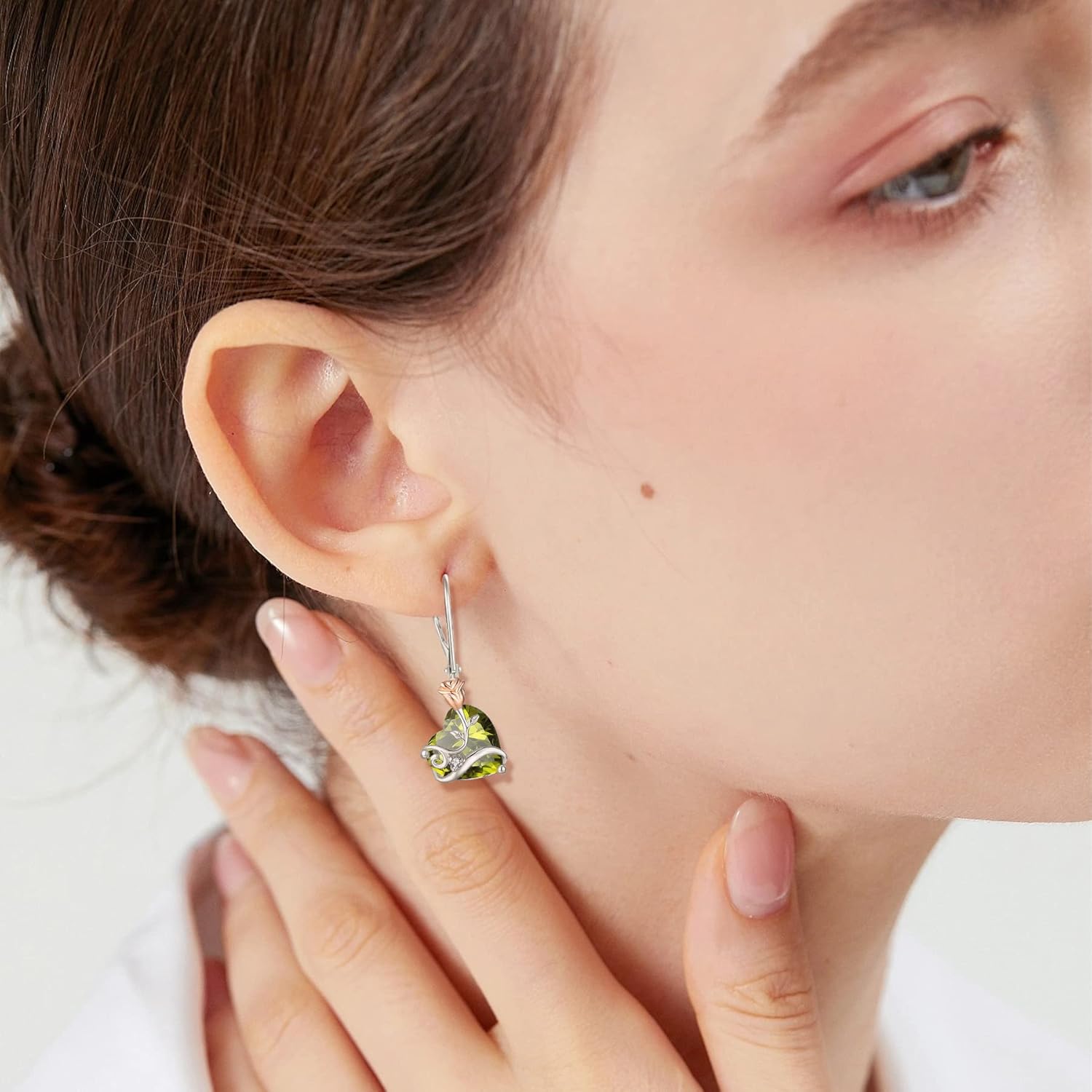 Dangle Drop Leverback Earrings for Women 925 Sterling Silver Rose Flower Earrings, 5A Cubic Zirconia Birthstone Jewelry Gifts for Valentines, Mothers Day - Image 2