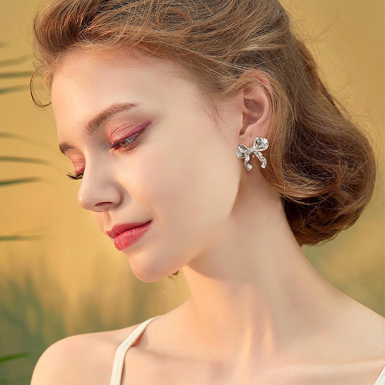 Cilp-on Bow Earrings Non Pierced Ribbon Bow Dangle Drop Tassel Statement Earring for Women Dangling Long chain Earrings（Gold and Silver）