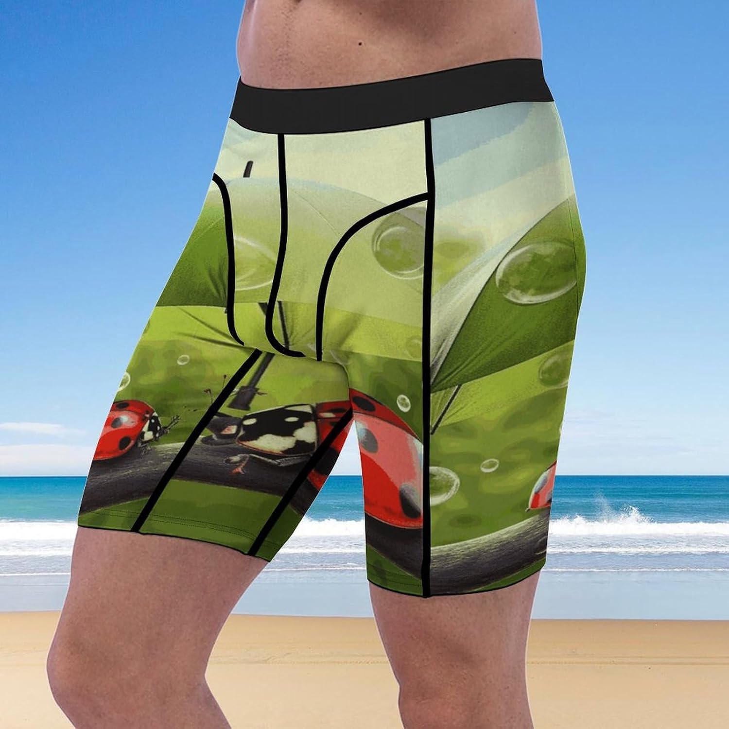 Funny Ladybug Holding Umbrellas Compression Shorts Men Spandex Sport Shorts Workout Performance Baselayer Underwear